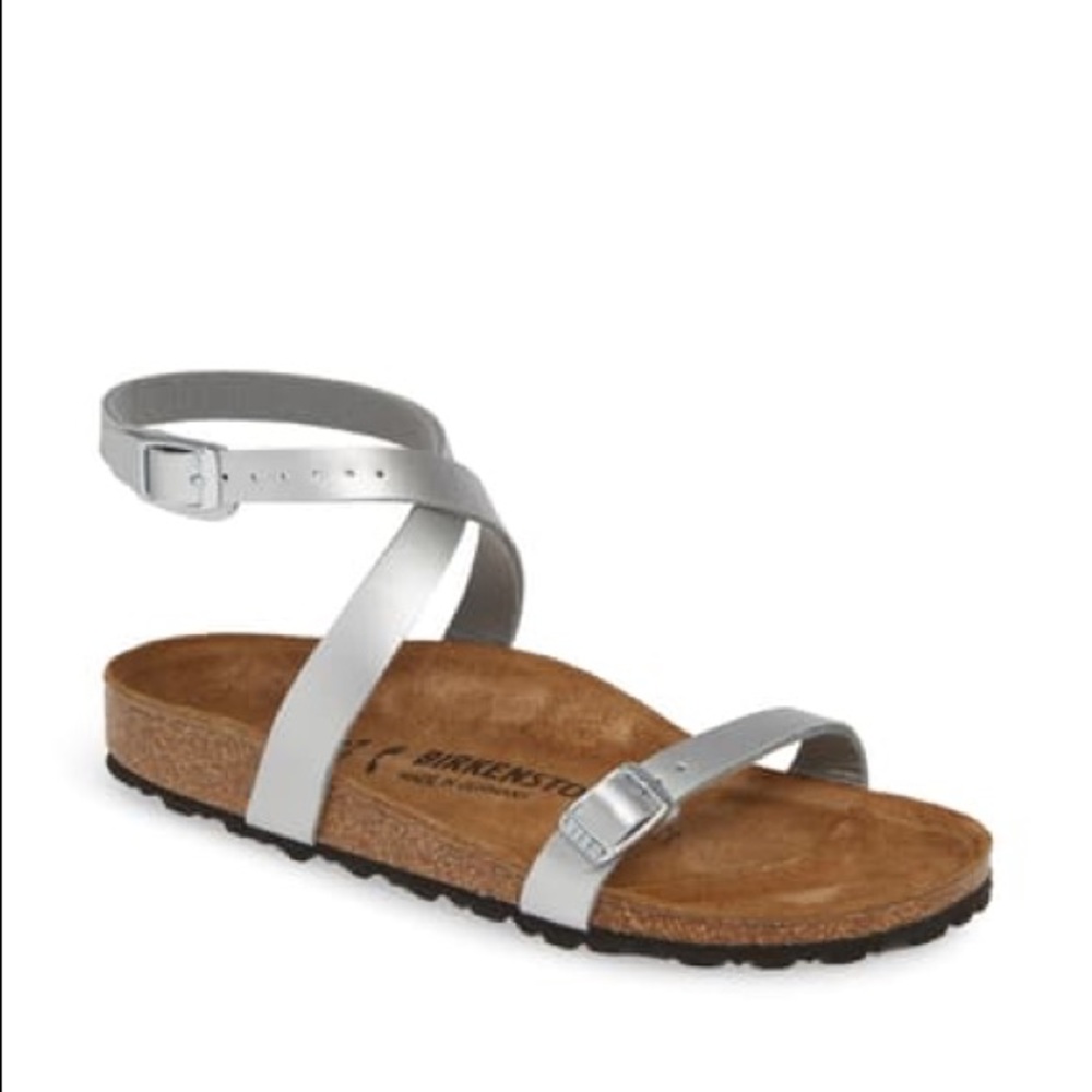 Silver Birkenstock Daloa Wrap Around Ankle Sandal